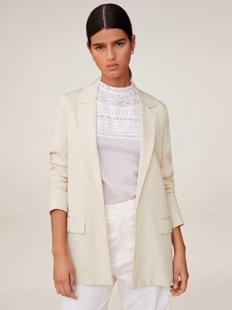

MANGO Women Off-White Solid Open-Front Casual Blazer