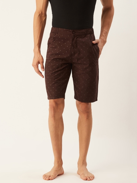 

Sweet Dreams Men Coffee Brown & Off-White Geometric Print Lounge Shorts