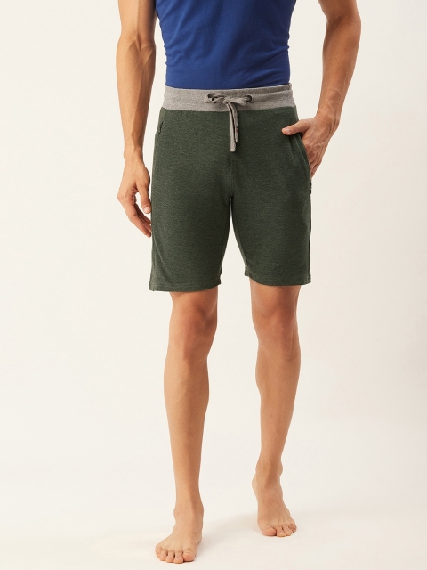 

Sweet Dreams Men Olive Green Solid Lounge Shorts with Printed Detail