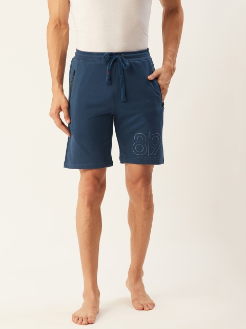 

Sweet Dreams Men Teal Blue Solid Lounge Shorts with Printed Detail