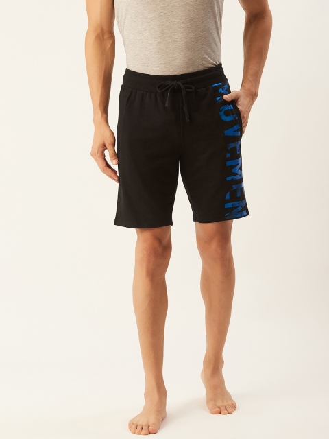 

Sweet Dreams Men Black Solid Lounge Shorts with Printed Detail