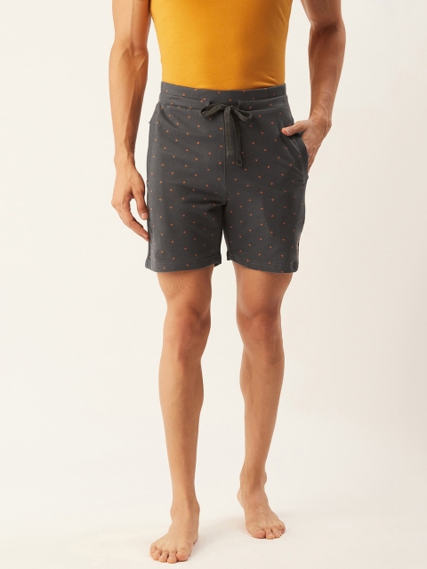 

Sweet Dreams Men Charcoal Grey & Orange Printed Lounge Shorts