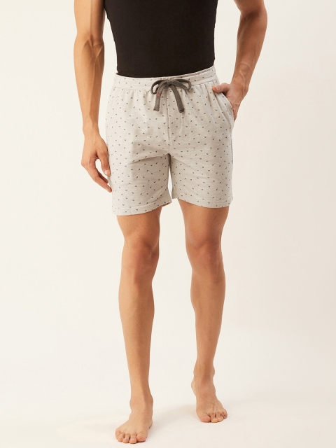 

Sweet Dreams Men Off-White & Black Quirky Printed Lounge Shorts, Grey melange