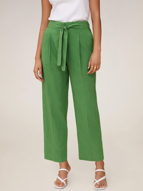 

MANGO Women Green Regular Fit Solid Cropped Regular Trousers