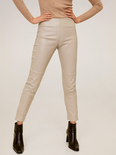

MANGO Women Beige Regular Fit Solid Regular Cropped Trousers