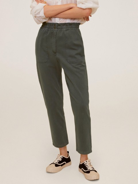 

MANGO Women Charcoal Grey Regular Fit Solid Cropped Regular Trousers