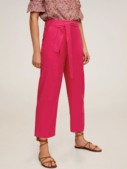 

MANGO Women Red Regular Fit Solid Cropped Regular Trousers