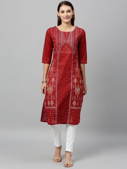 

Alena Women Maroon Printed Straight Kurta