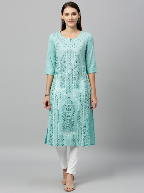 

Alena Women Turquoise Blue Printed Straight Kurta