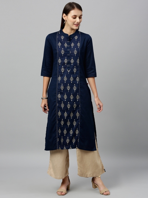 

Alena Women Navy Blue Printed Panelled Straight Kurta