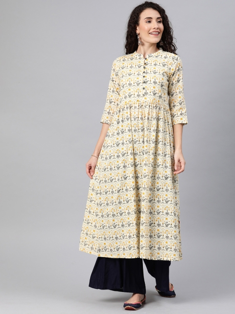 

Alena Women Off-White & Black Printed A-Line Kurta