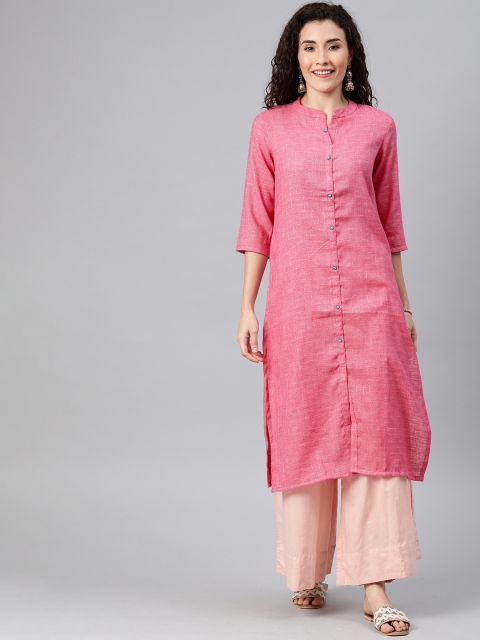 

Alena Women Pink & Blue Self-Checked Straight Kurta