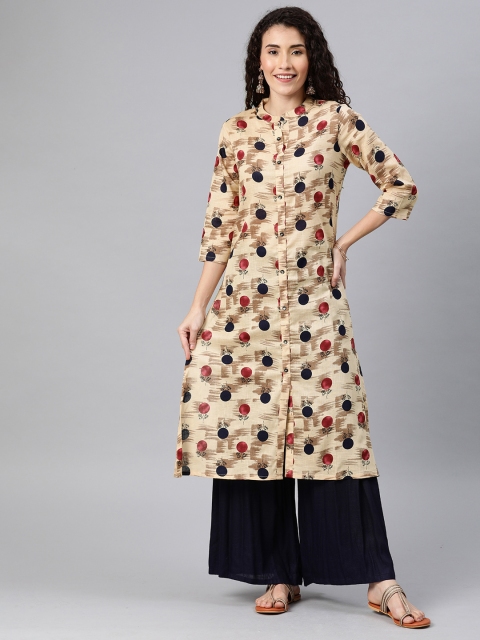 

Alena Women Beige & Black Printed Straight Kurta