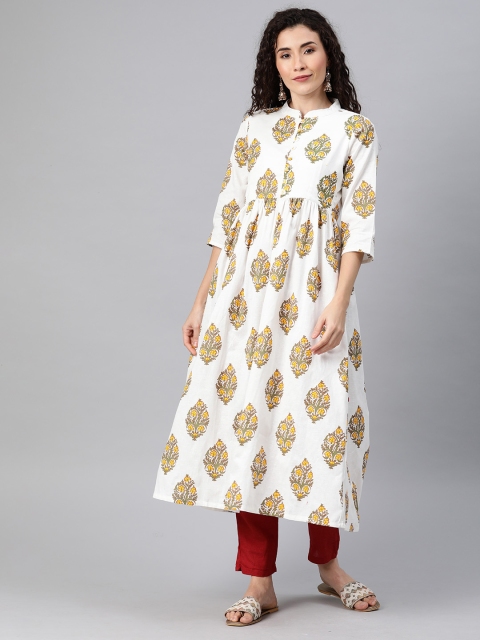 

Alena Women White & Green Printed A-Line Kurta