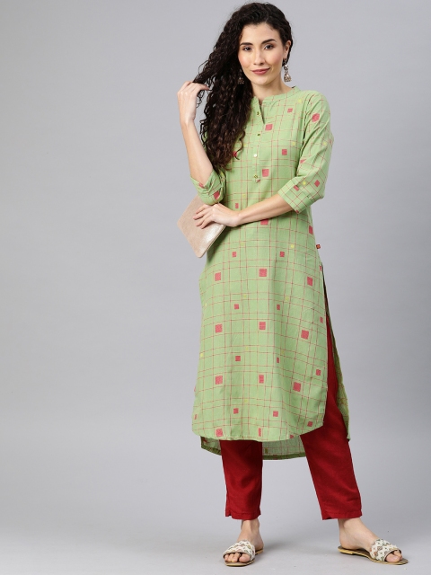

Alena Women Green & Red Checked A-Line Kurta