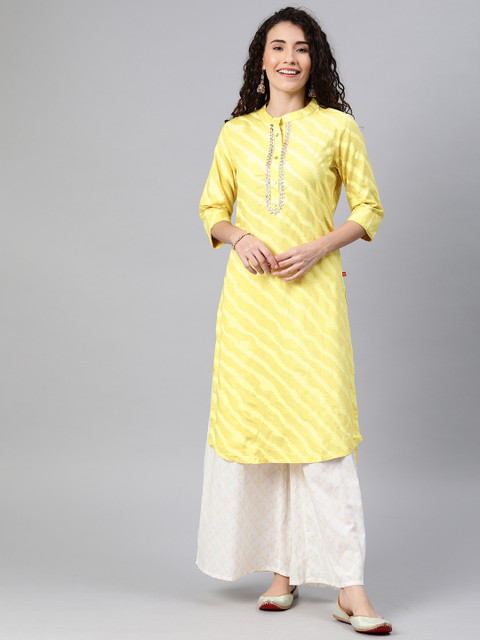 

Alena Women Yellow & White Striped Straight Kurta
