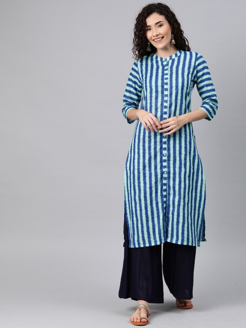 

Alena Women Blue Striped Straight Kurta