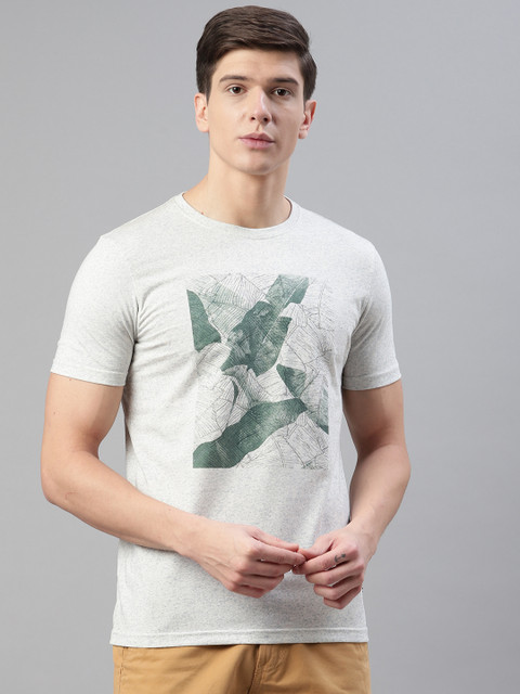 

Park Avenue Men Off-White & Green Slim Fit Printed Round Neck T-shirt