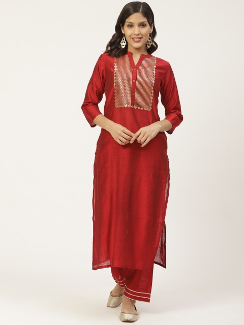 

Varanga Women Red Yoke Design Kurta with Palazzos
