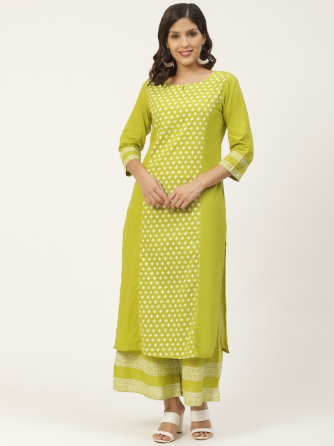 

Varanga Women Lime Green & White Printed Kurta with Palazzos