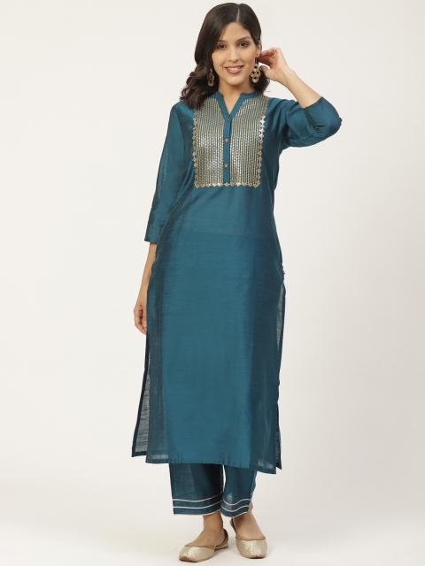 

Varanga Women Teal Blue Yoke Design Kurta with Palazzos
