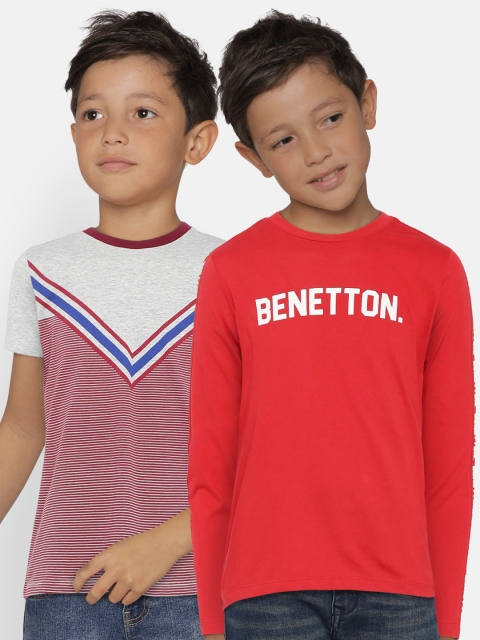 

United Colors of Benetton Boys Pack of 2 Printed Round Neck T-shirts, Maroon