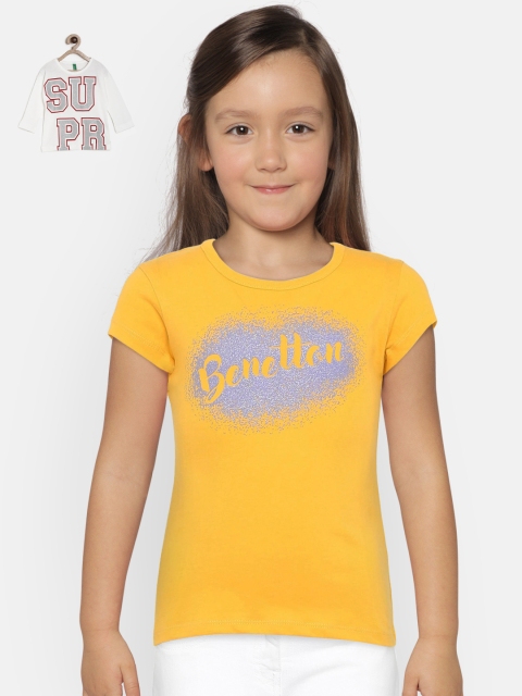 

United Colors of Benetton Girls Pack Of 2 Printed Round Neck T-shirts, Yellow