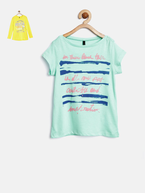 

United Colors of Benetton Girls Pack of 2 Printed Round Neck T-shirts, Yellow