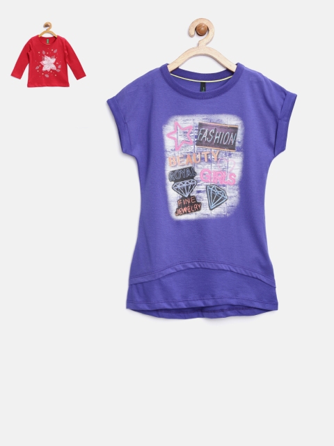 

United Colors of Benetton Girls Pack Of 2 Printed Round Neck T-shirts, Red