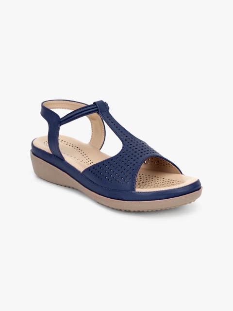 Bloomtale Women Navy Blue Laser Cut Comfort Heels