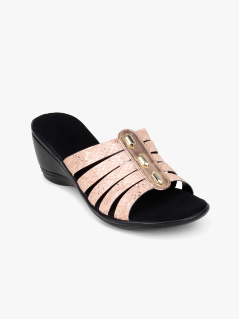 

Bloomtale Women Rose Gold Snakeskin Textured Wedges