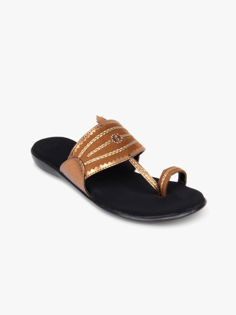 

Bloomtale Women Brown & Gold-Toned Braided Detail One Toe Flats