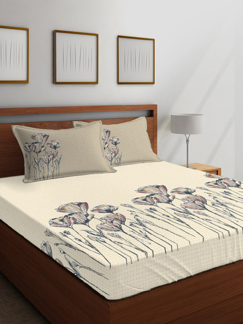 

Boutique Living India Beige & Charcoal Floral 300 TC King Bedsheet with 2 Pillow Covers