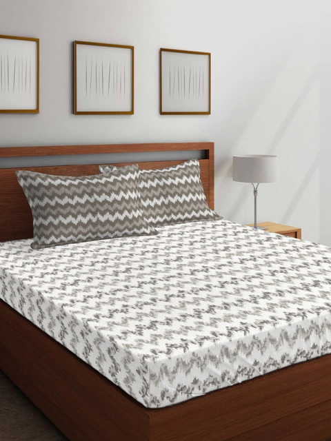 

Boutique Living India Off-White & Grey Printed 210 TC 1 King Bedsheet with 2 Pillow Covers