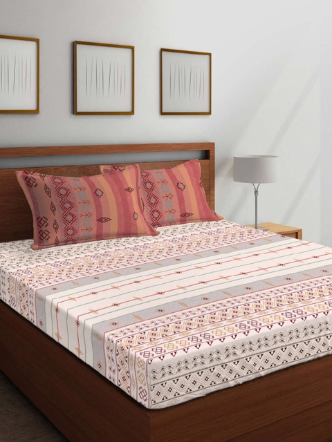 

Boutique Living India Pink & Beige Printed 210 TC 1 King Bedsheet with 2 Pillow Covers