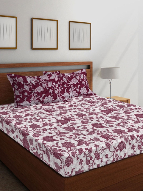 

Boutique Living India White & Maroon Ethnic Motifs 210 TC Cotton 1 King Bedsheet with 2 Pillow Covers