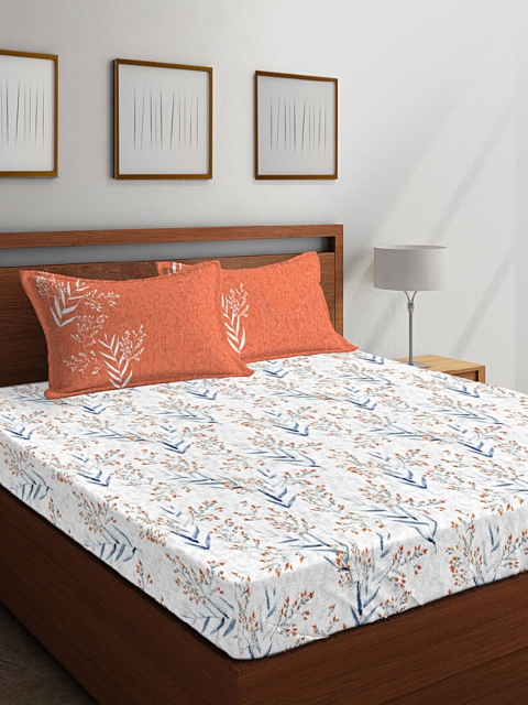 

Boutique Living India White & Orange Floral 300 TC Cotton 1 King Bedsheet with 2 Pillow Covers