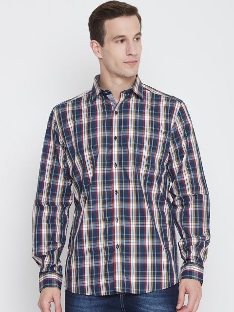 

METTLE Men Navy Blue & Off-White Regular Fit Checked Casual Shirt