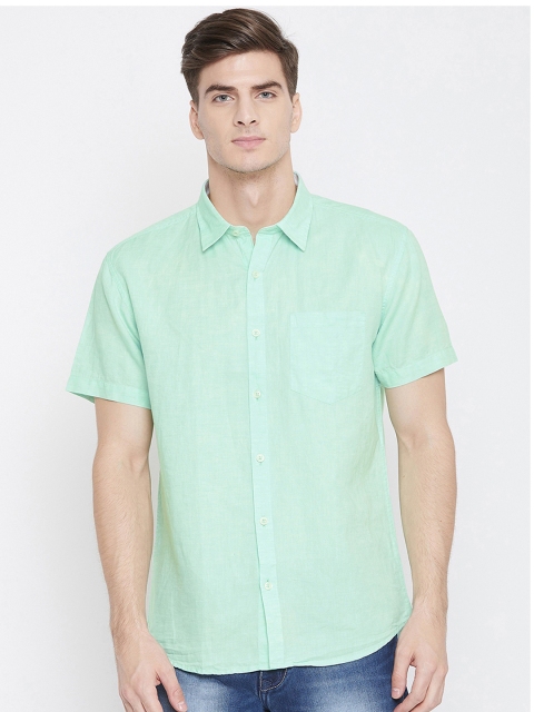 

METTLE Men Sea Green Regular Fit Solid Casual Shirt