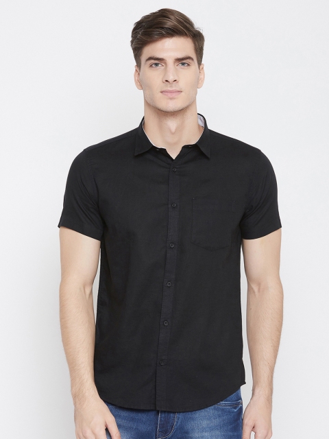 

METTLE Men Black Regular Fit Solid Casual Shirt