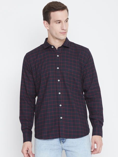 

METTLE Men Navy Blue & Red Regular Fit Grid Check Casual Shirt
