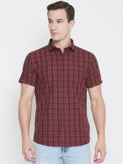 

METTLE Men Maroon & Black Regular Fit Tartan Check Casual Shirt