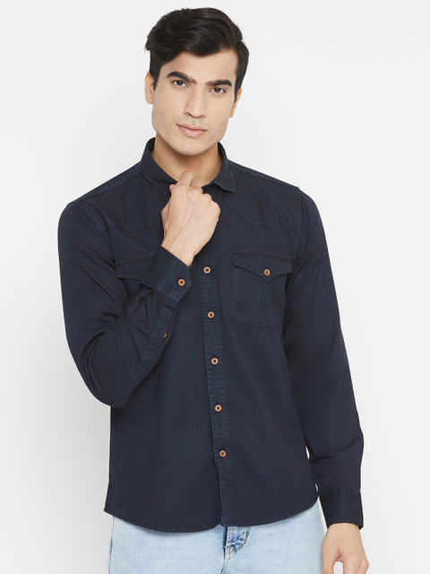 

METTLE Men Navy Blue Regular Fit Solid Casual Shirt