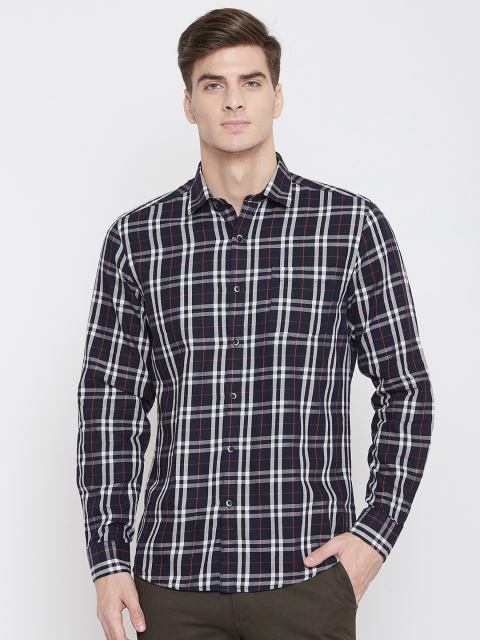 

METTLE Men Navy Blue & White Regular Fit Tartan Check Casual Shirt