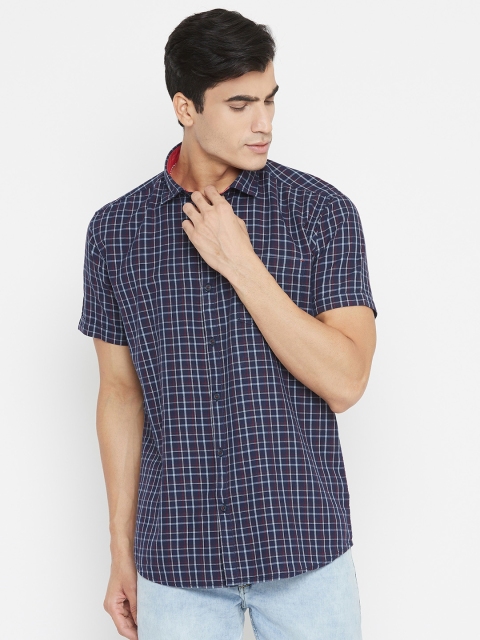 

METTLE Men Navy Blue & Red Regular Fit Tartan Check Casual Shirt