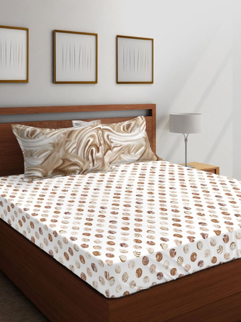 

Boutique Living India White & Brown Geometric 200 TC Cotton 1 King Bedsheet with 2 Pillow Covers