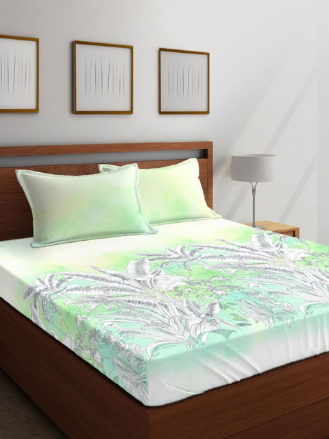 

Boutique Living India White & Green 200 TC Cotton 1 King Bedsheet with 2 Pillow Covers