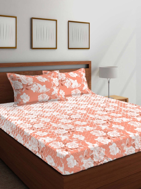 

Boutique Living India Peach-Coloured & White Floral 210 TC Cotton 1 King Bedsheet with 2 Pillow Covers