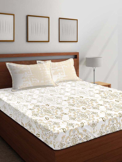 

Boutique Living India White & Beige Ethnic Motifs 144 TC Cotton 1 King Bedsheet with 2 Pillow Covers