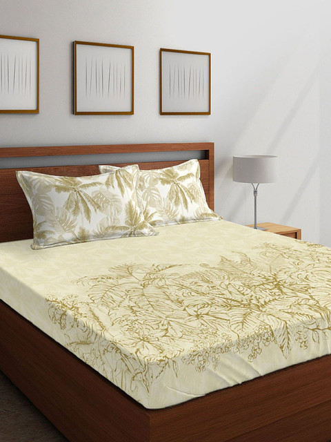 

Boutique Living India Beige & Olive Green Floral 200 TC Cotton 1 King Bedsheet with 2 Pillow Covers